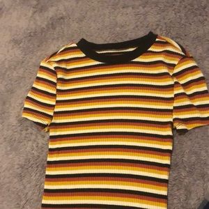 White, Black, Yellow, and orange stripped t-shirt